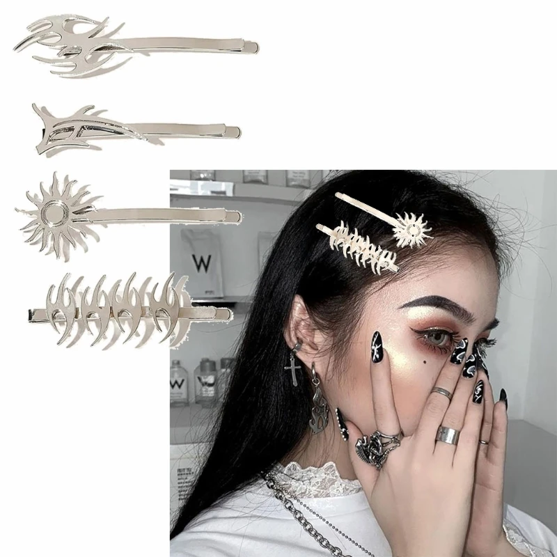 

4Pcs Punk Rock Darts Metal Hair Clips Cool Girls Flame Sun Hair Barrette Hairpin 83XF