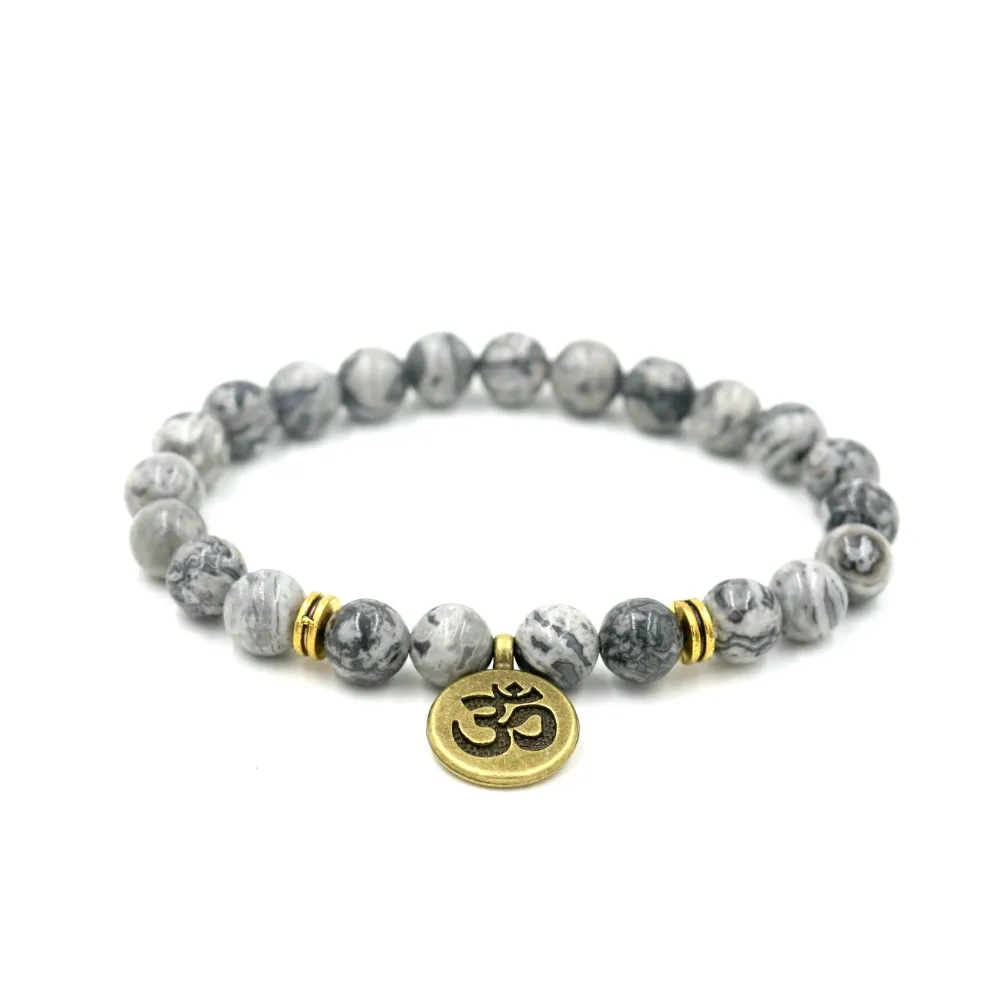 Серый браслет Howlite из мраморного камня Будды OM Lotus ниток женские браслеты для йоги