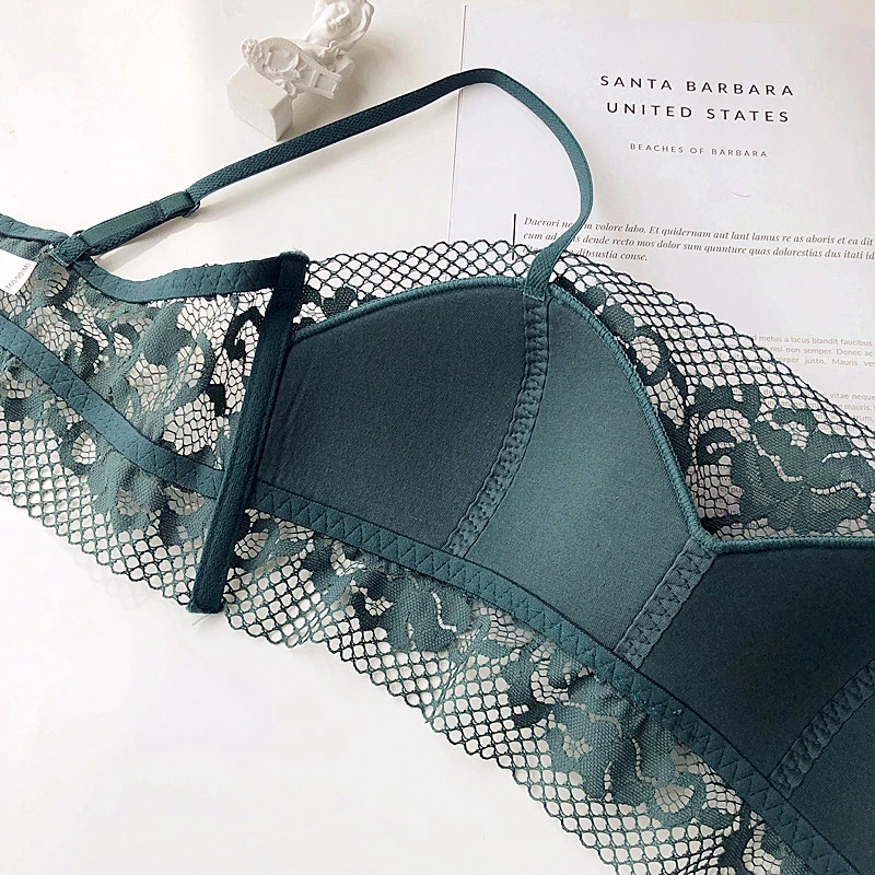 Полностью кружевное хлопковое Сексуальное Женское ночное белье, бюстгальтер и трусики, прозрачный удобный тонкий бюстгальтер, женское нижнее белье, интимное платье
