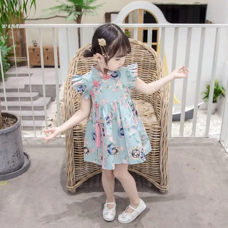 

Children's dress summer 2021 new summer dress female baby Chinese style cheongsam dress children summer Hanfu skirt
