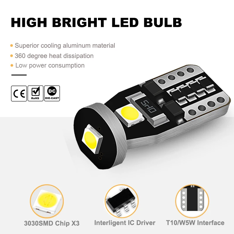 ANMINGPU 10X T10 W5W Led 3030SMD Bulbs 168 194 Clearance Lights Reading Lamp Auto Dome Light Car White12V | Автомобили и