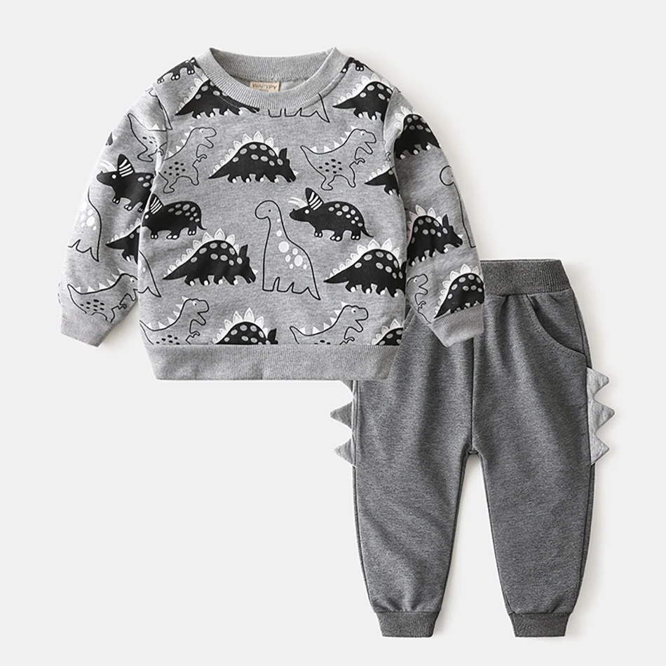 Infants Kids Sports Cute Cartoon Dinosaur Outfit Top+Pants 2 Piece Suit Boys Tracksuit Toddler Girl Clothes Autumn Set