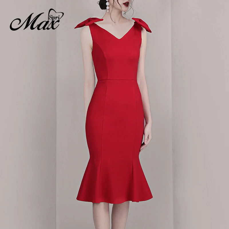Max Spri 2020 Новое модное элегантное женское Бандажное платье с глубоким v-образным