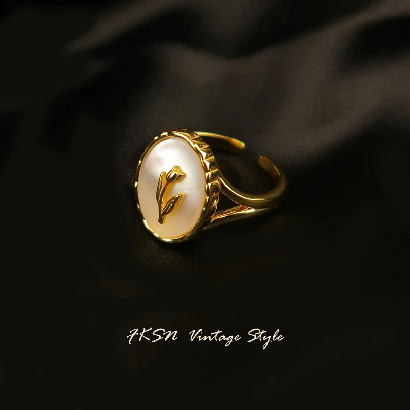 

[New Power Week] FKSN Natural Fritillary Sterling Silver Ring Female Flowers Openings Ring Opening Adjustable