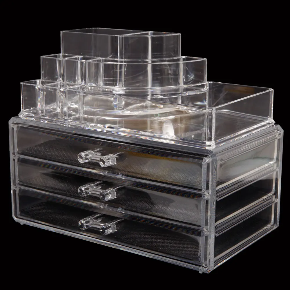 

Rectangular Room-saving 3-Layer Drawers Plastic Makeup Case Transparent 190812218