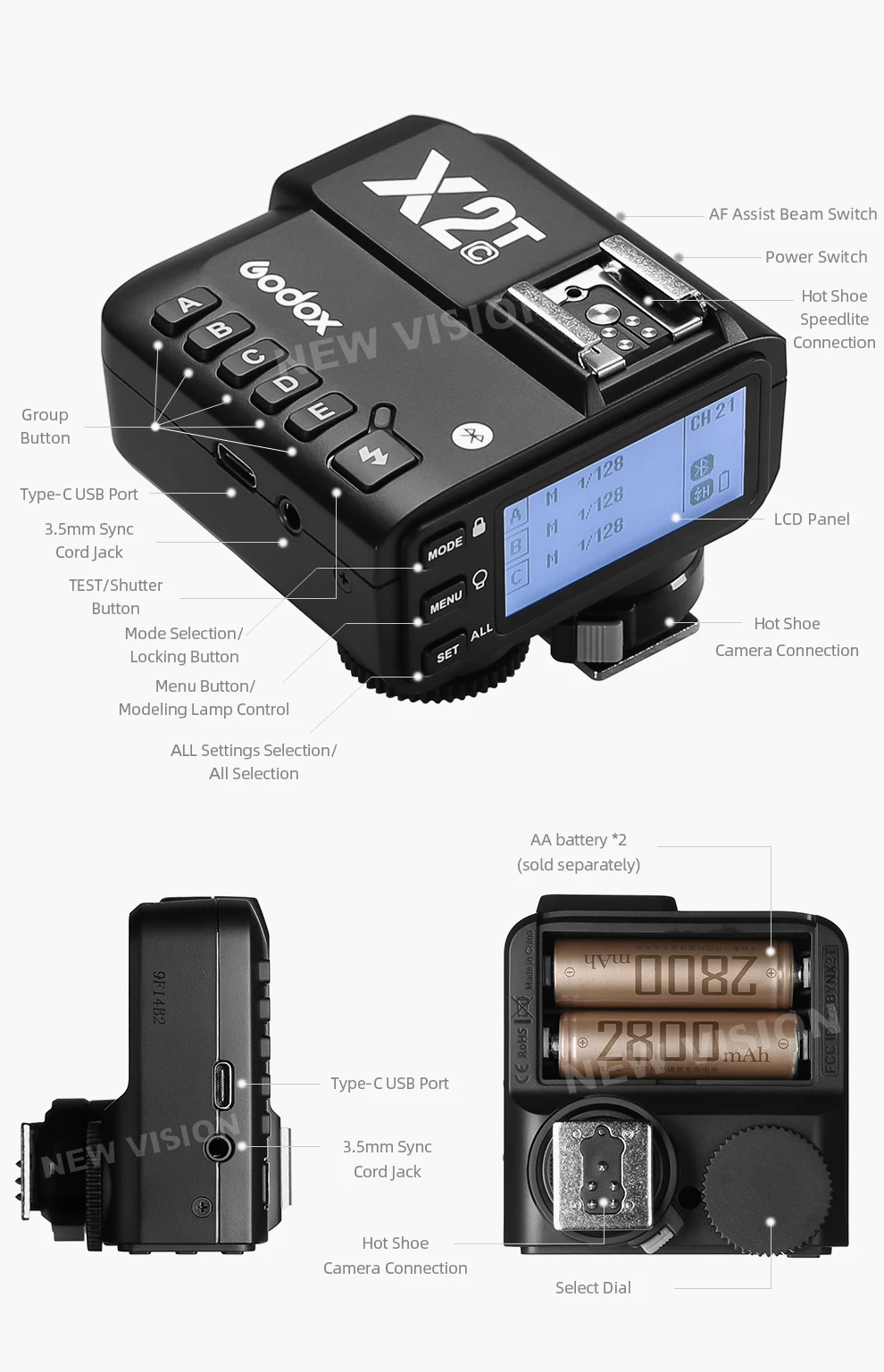 Беспроводная вспышка-передатчик Godox X2 с ресивером для Canon Nikon Sony | Электроника