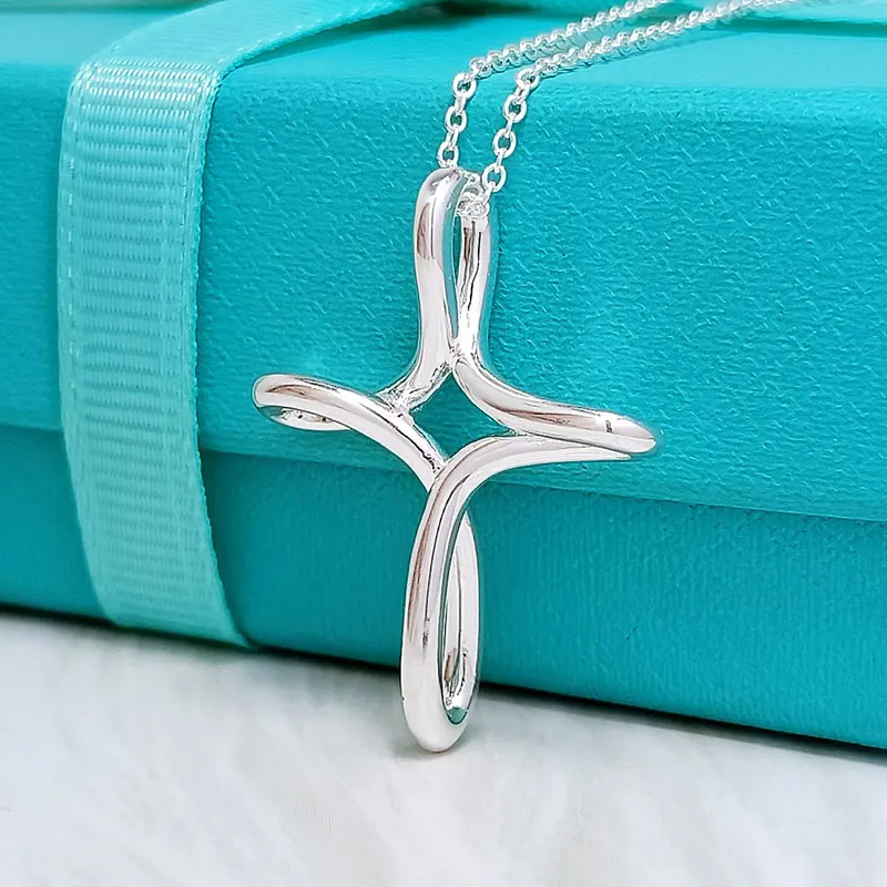 

Hot Sale Real925 LOGO 1:1 Classic Geometric Cross TIF Necklace Ladies Luxury Jewelry Popularity Brand Birthday Party Gift