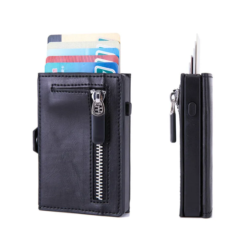 

Bisi Goro Men RFID Button Smart Wallet Credit Card Holder Hasp Automatic Pop-up Card Wallets Coin Purse 2021