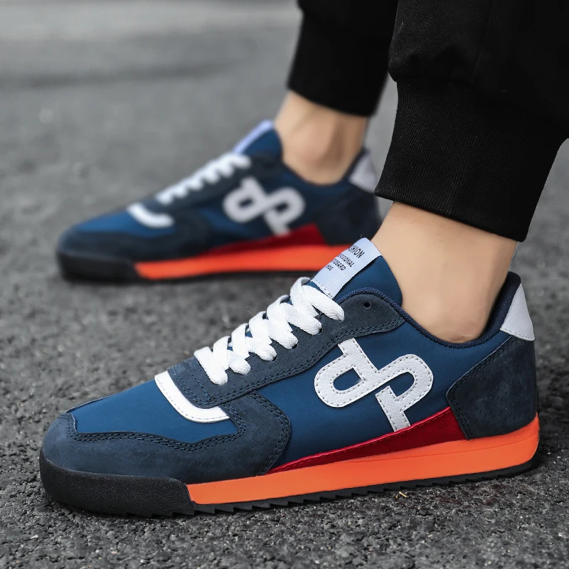 Кроссовки мужские из натуральной кожи синие на шнуровке | Обувь