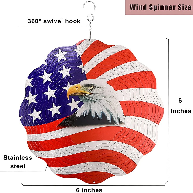 

3D American Wind Chimes 6 Inch Eagles Print Wind Chime Rotating Ornaments for Home Door Window Decoration B88