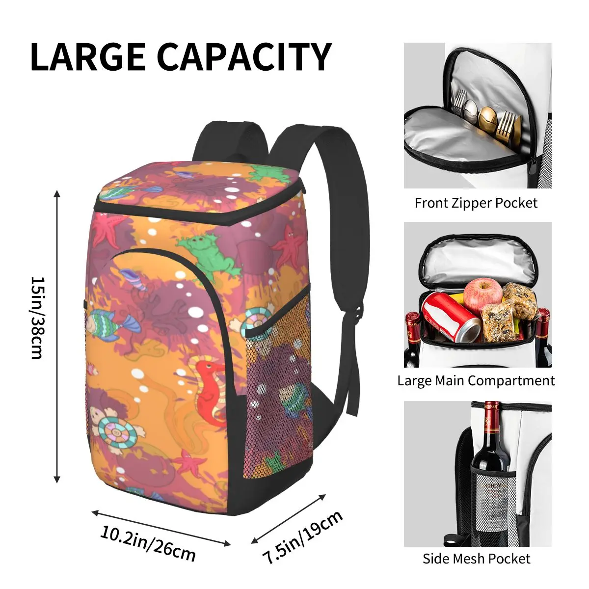 protable insulated thermal cooler waterproof lunch bag marine life on blots picnic camping backpack double shoulder wine bag free global shipping