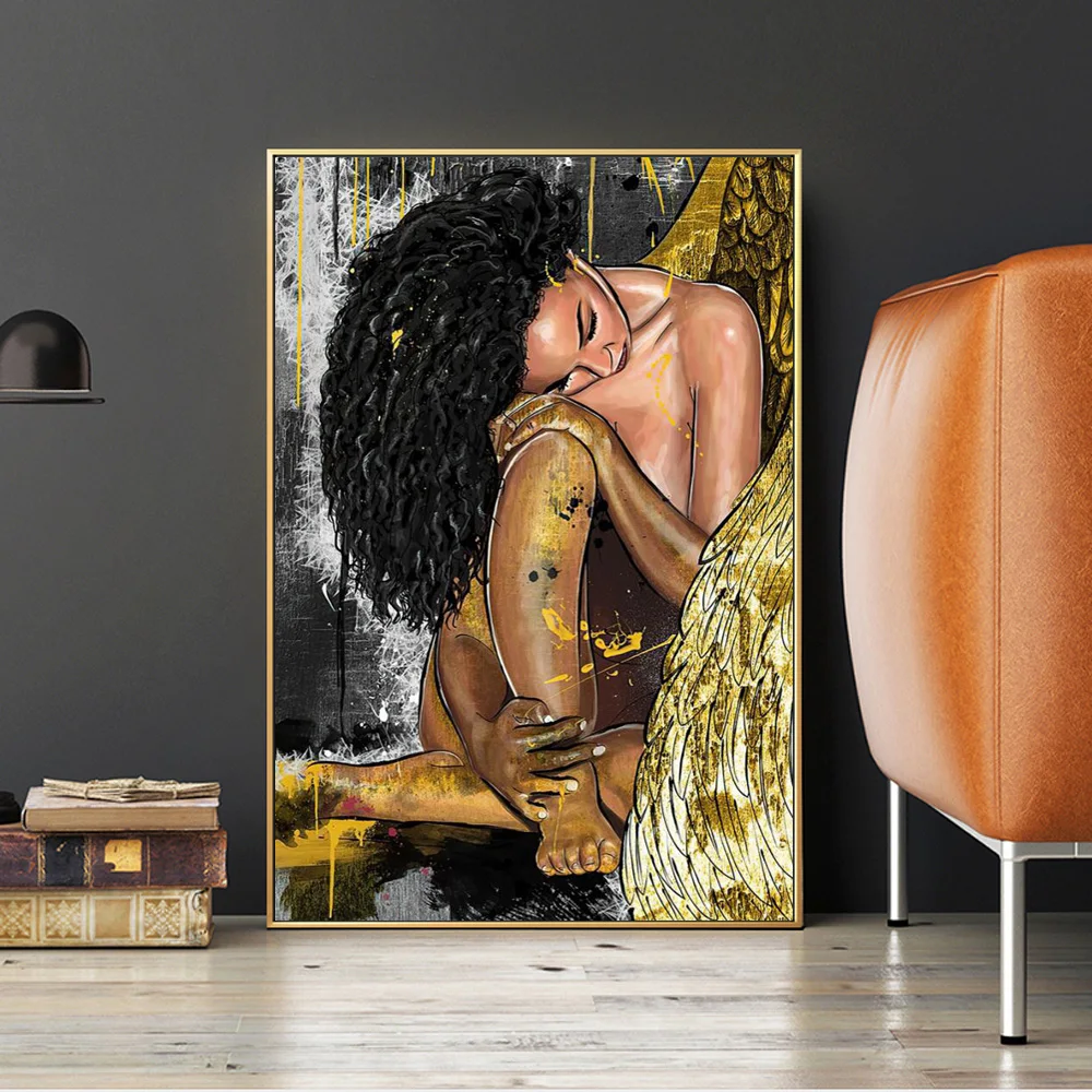 

Resting Golden Angel Modern Canvas Wall Art Sexy Graffiti Woman Poster And Prints Decorative Painting Pictures For Living Room