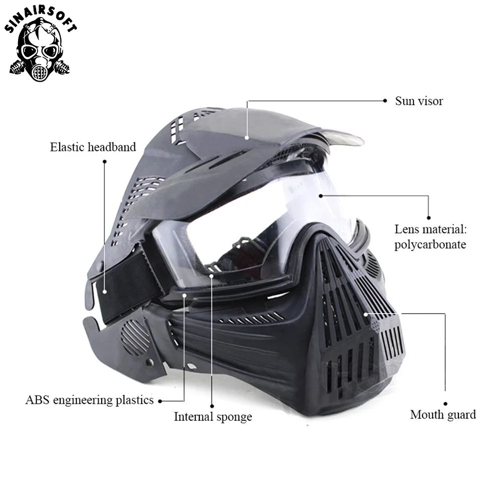 

SINAIRSOFT Outdoor Equipment Full Face Protection CS Paintball Mask Field Can Shading PC Lens Riding Airsoft Tactical Helmet