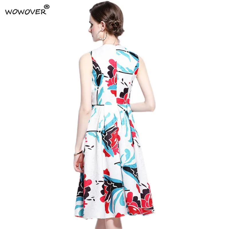 

Elegant Lady Summer Sundress 2021 New Fashion Sleeveless Printing Vintage Midi Tank Dresses for Women Casual Aline Party Vestido