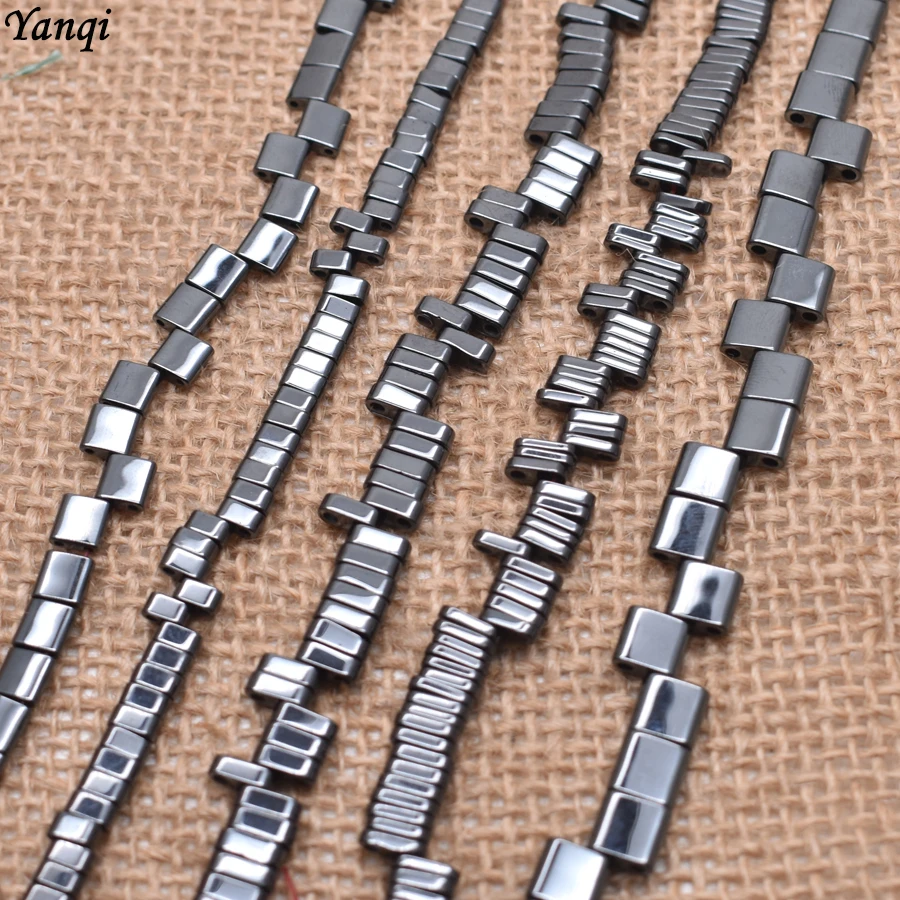 Новые бусины из натурального камня с двумя отверстиями гематитовые черные