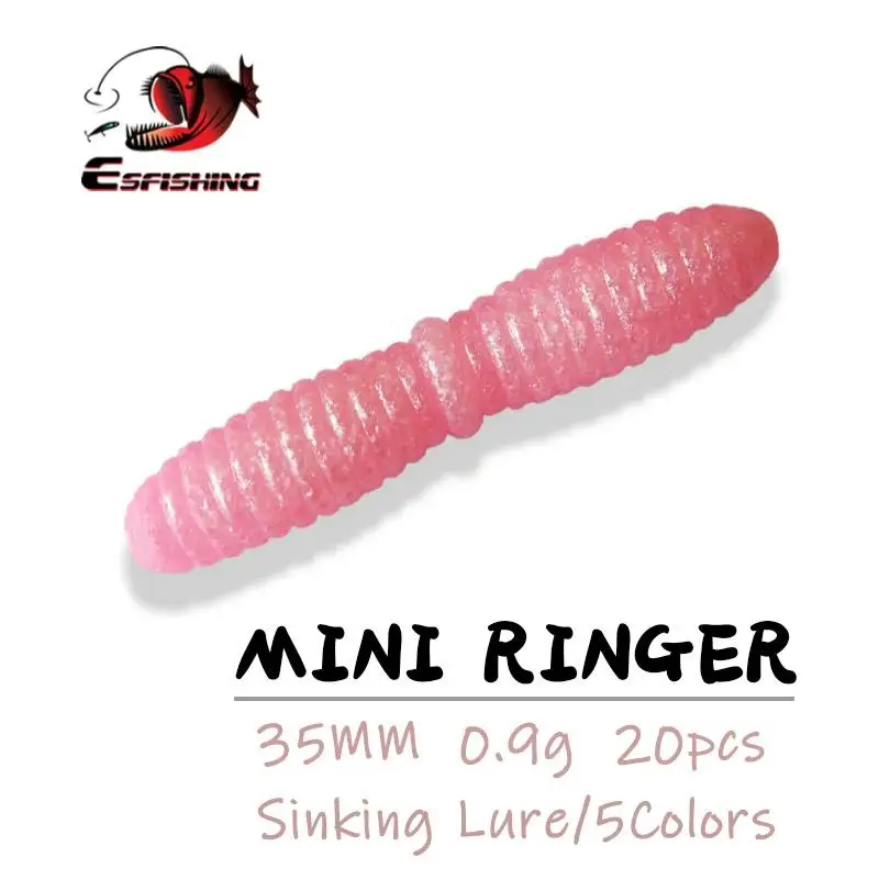 ESFISHING Soft Worm Mini Ringer 20pcs 35mm 0.9g Ice Baits Leurre Souple Carp Fishing | Спорт и развлечения