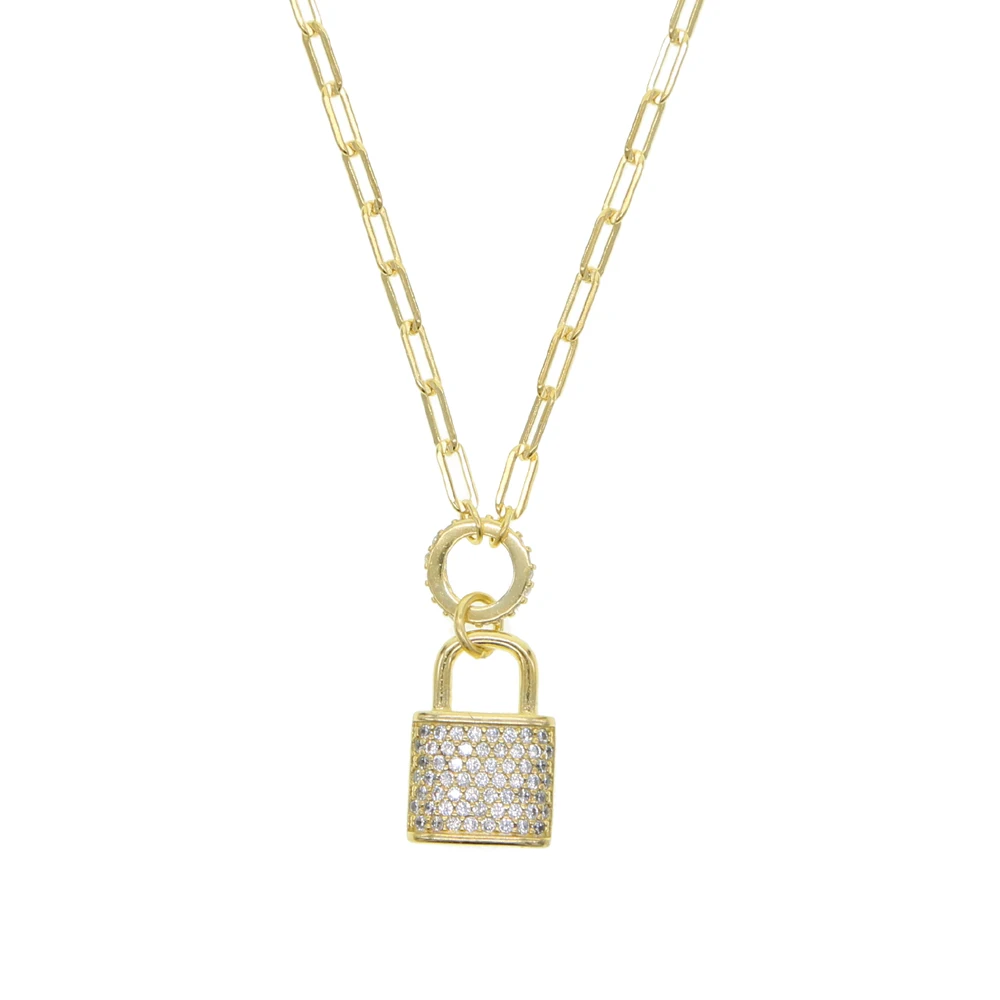 

925 sterling silver fashion women necklace micro pave cz lock charm pendant trendy jewelry
