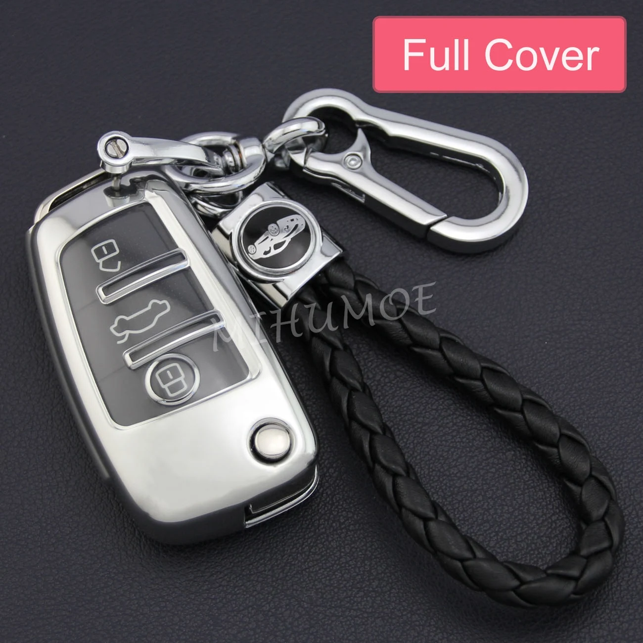 

Flip Car Key Full Cover Case Fob Chain Ring Shell For Audi A1 A3 S3 Q3 Q7 TT Accessories Silver