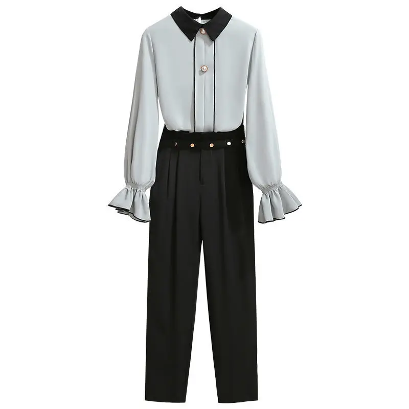 

Women 2021 Spring Autumn Fashion Two-piece Suits Female New Solid Color Buttons Tops Ladies Loose Harem Trousers Sets K03