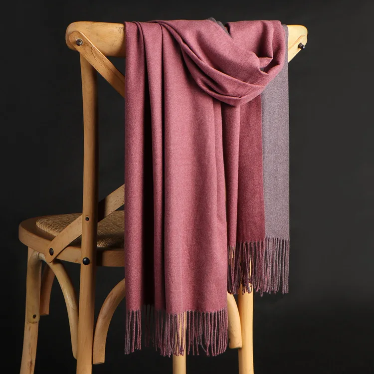 

Double-sided cashmere scarf women winter Korean version of wild tassel shawl warm two-color brushed pure color scarf