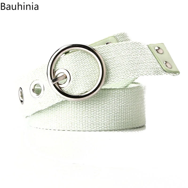 

2020 New Fashion Women Belts Luxury Brand Long Casual Female 6 Colors Canvas Fabric Belt Strap Round Ring Buckle Black Waistband