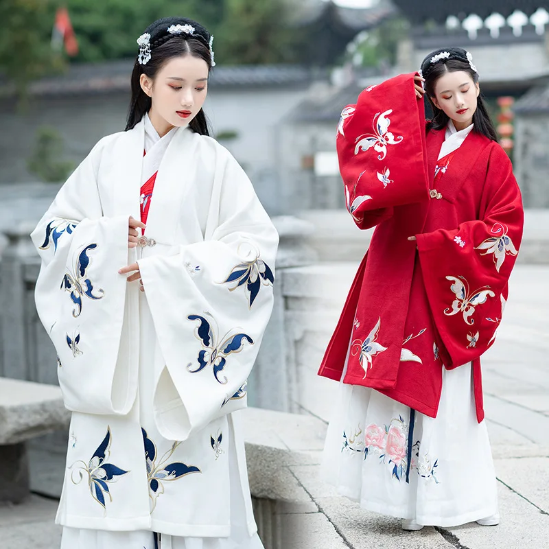 

Free shipping big sleeve unlined upper garment of han elements cloak wide red and white coat sleeve of the hanfu wedding dress