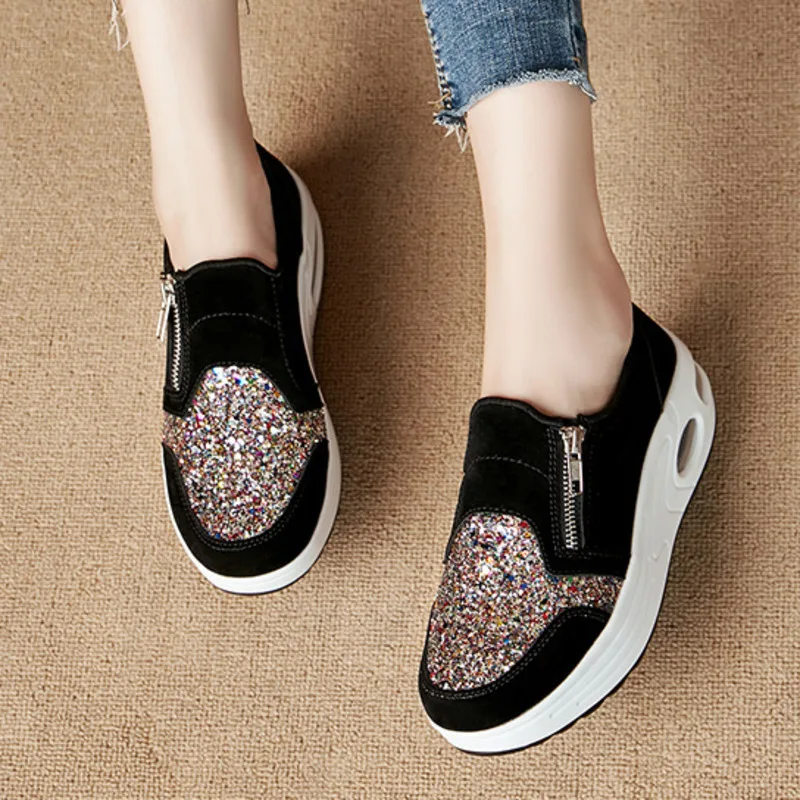 Женские кроссовки с блестками на воздушной подошве Дышащие без застежки