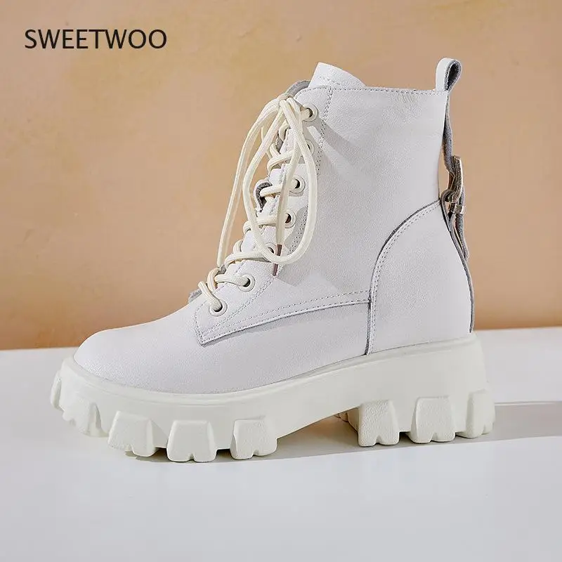 Size 34-43 2021 Woman Real Leather Ankle Boots Fashion Shoes Woman Short Winter Warm Boots Platform Heel Footwear