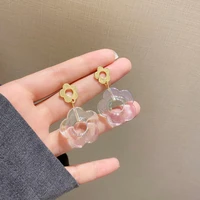 u magical korean transparent clear arcylic dangle earring for women flower metal gold color hollow earring jewelry pendientes