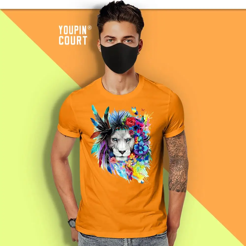 Футболка мужская с перьями и цветами короткий хлопковый головной убор в стиле