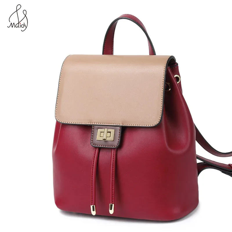 Винтажный Модный женский рюкзак контрастных цветов из воловьей кожи женская