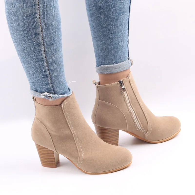 

Nice Women Botas Flock Ankle Boots Spring Autumn Winter Ladies Party Western Fabric Shoes Plus Size Zapatos De Mujer