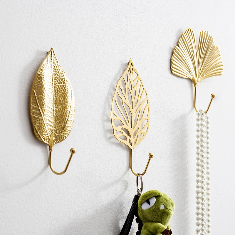 

Nordic Hook Purse Hook Creative Golden Leaf Shape Coat Rack Wall Coast Keys Hanger Does Not Punch Home Wall Hanging Decoration