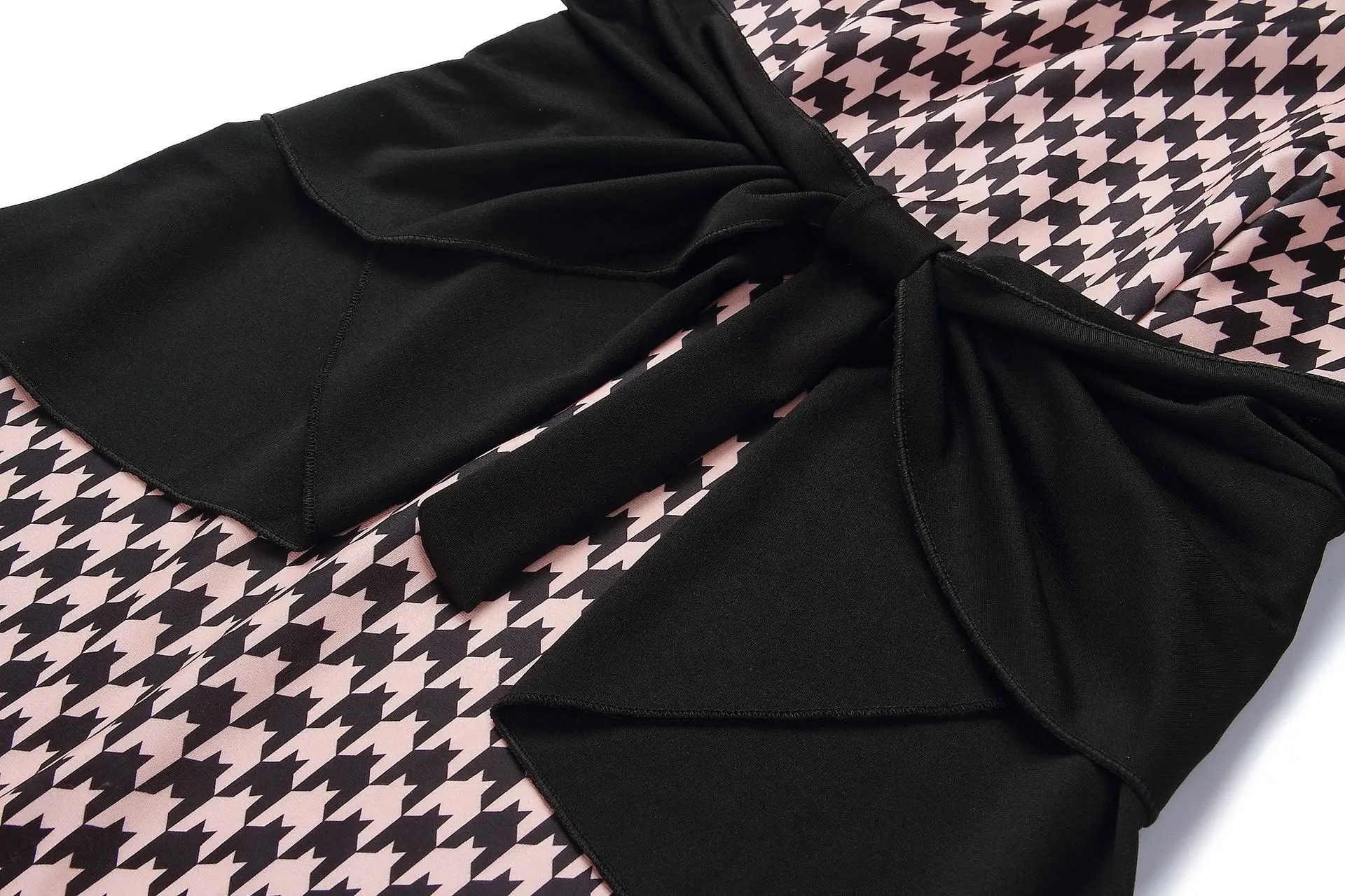 

BacklakeGirls Casual Pattern Geometric Printed Plus Size Women Dress Knee Length Bow Tie Elegant Office Dress Robes De Cocktail