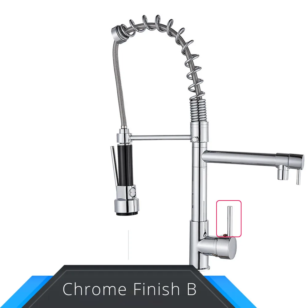 Черный и розовый Золотой пружинный вытяжной кухонный кран для раковины кран-смеситель для горячей и холодной воды кран с двойным носиком на бортике - Цвет: Chrome B