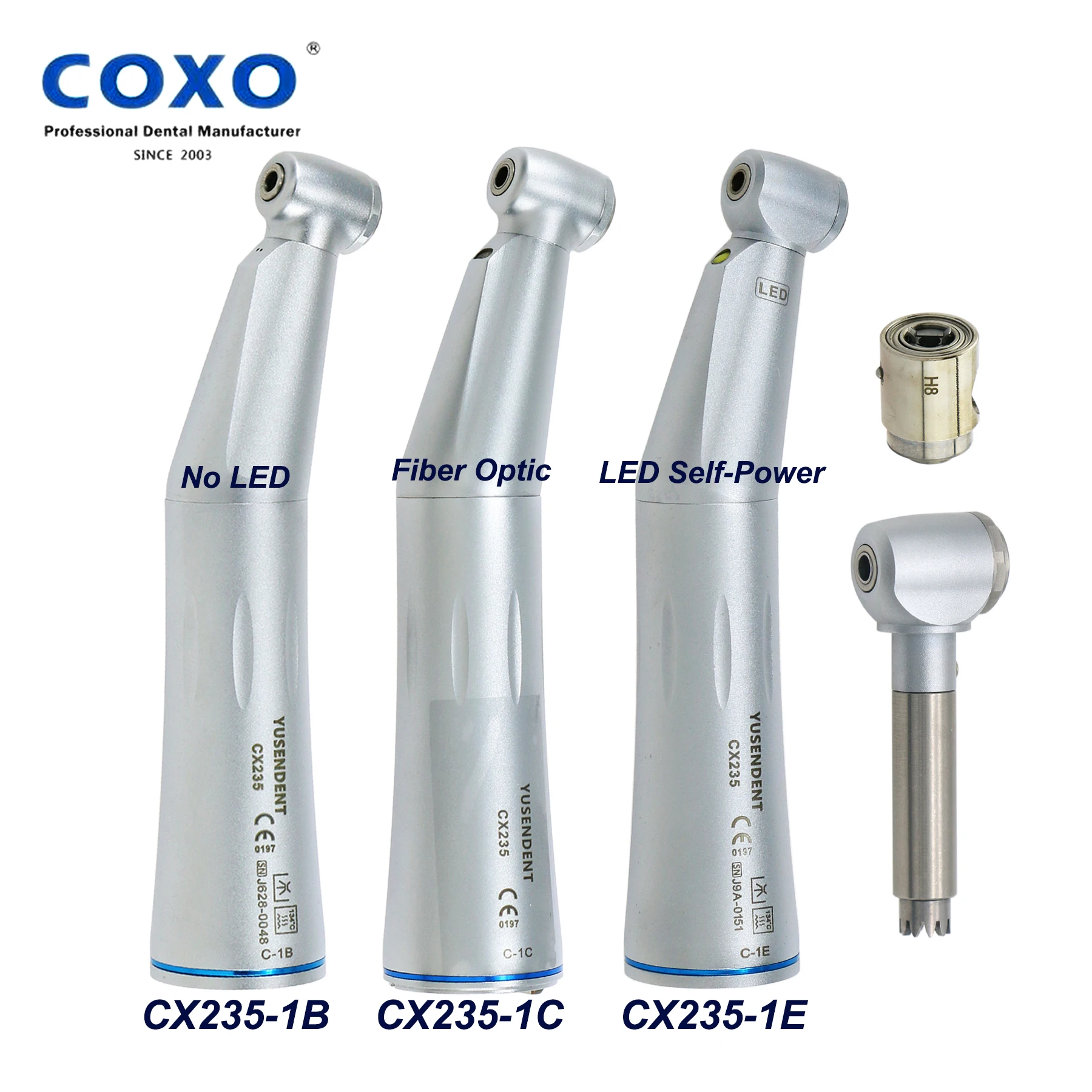 

COXO YUSENDENT Dental 1:1 Low Speed Inner Water Fiber Optic LED Self Power Contra Angle Handpiece Fit For ISO E type NSK KAVO