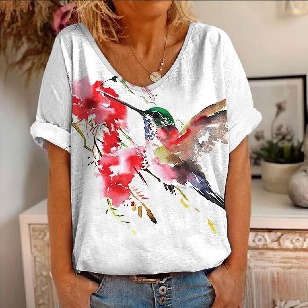 

Summer Floral Birds Animals 3D Printed T-Shirt Women T Shirts Flowers V-Neck Streetwear Female Tees Harajuku Y2k Cool Girls Tops