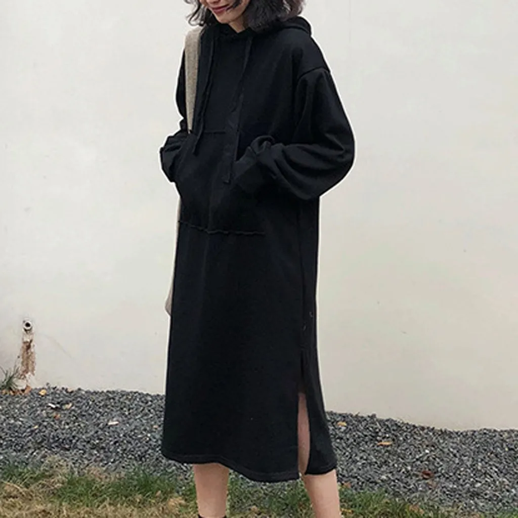 Модные женские повседневные свободные толстовки с длинным рукавом одноцветные