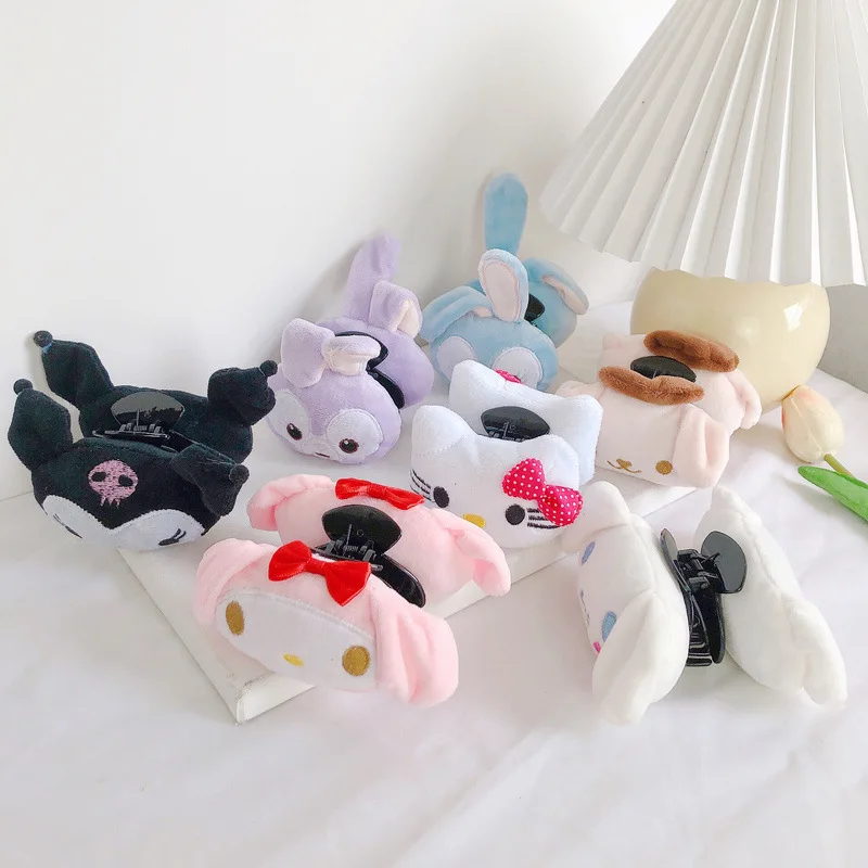

Korean Cartoon Plush Head Catching Clip Hair Accessories Cute Hairpin Hair Scratching Shark Clip Cinnamorol Mymelody Kuromi