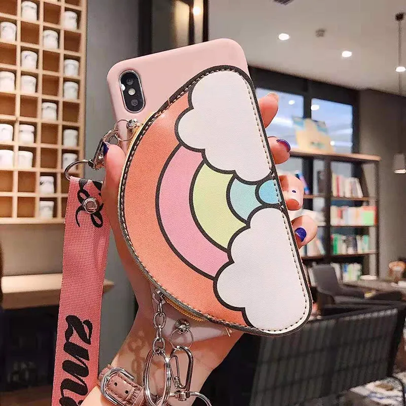 Радужные чехлы для телефонов Ins iPhone 11 Pro Max X XR XS 6s 6 7 8 Plus сумочки через плечо мягкая