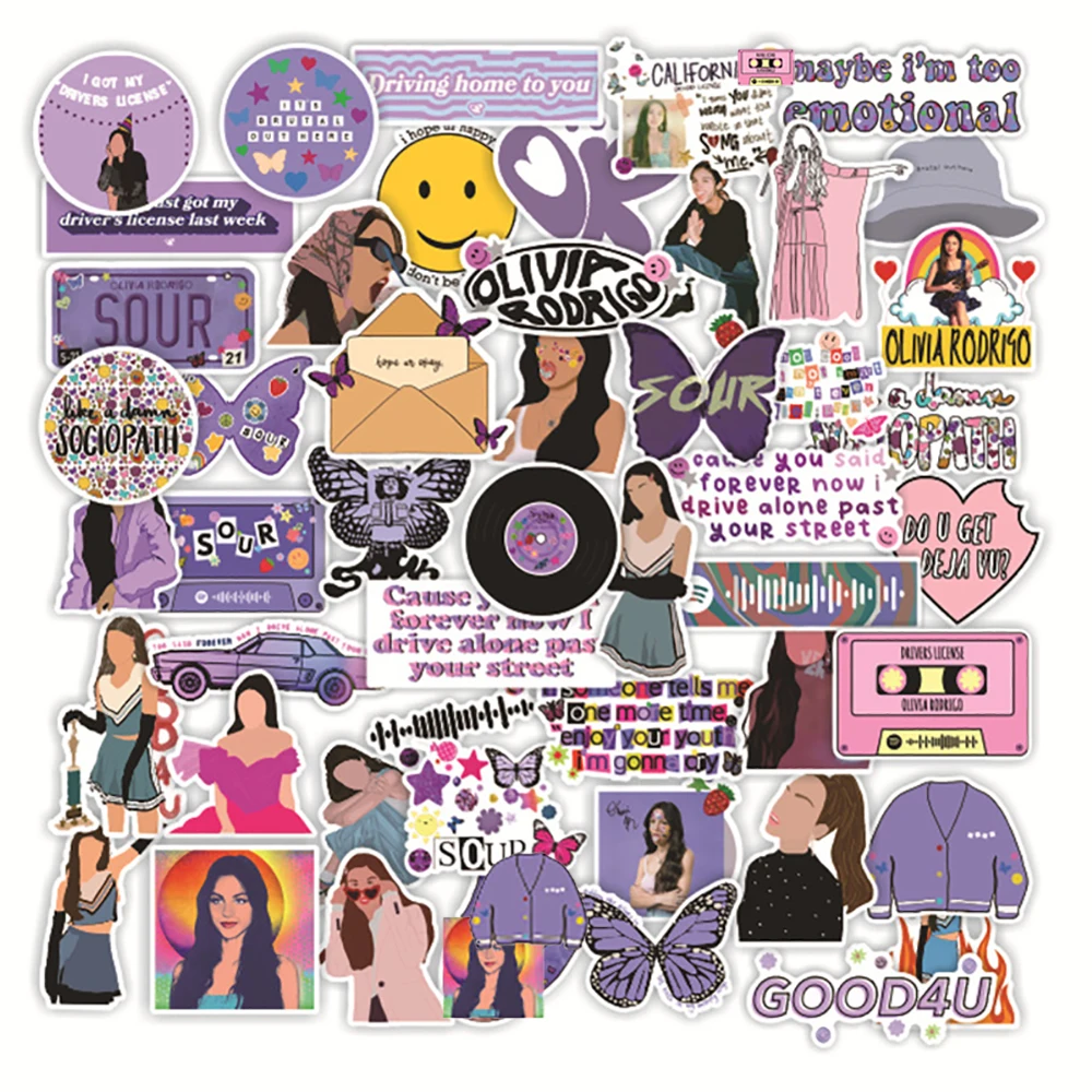 

10/30/50PCS Fashion Singer Olivia Rodrigo Sour Stickers Skateboard Guitar Suitcase Freezer Motorcycle Graffiti Sticker Decals