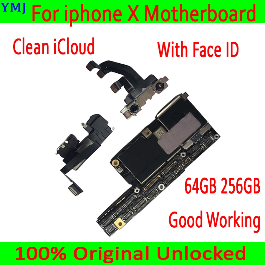 

Full Unlocked for iphone x Motherboard No/with Face ID，100% Original for iphone X Mainboard 64GB 256GB Logic boards Good Tested