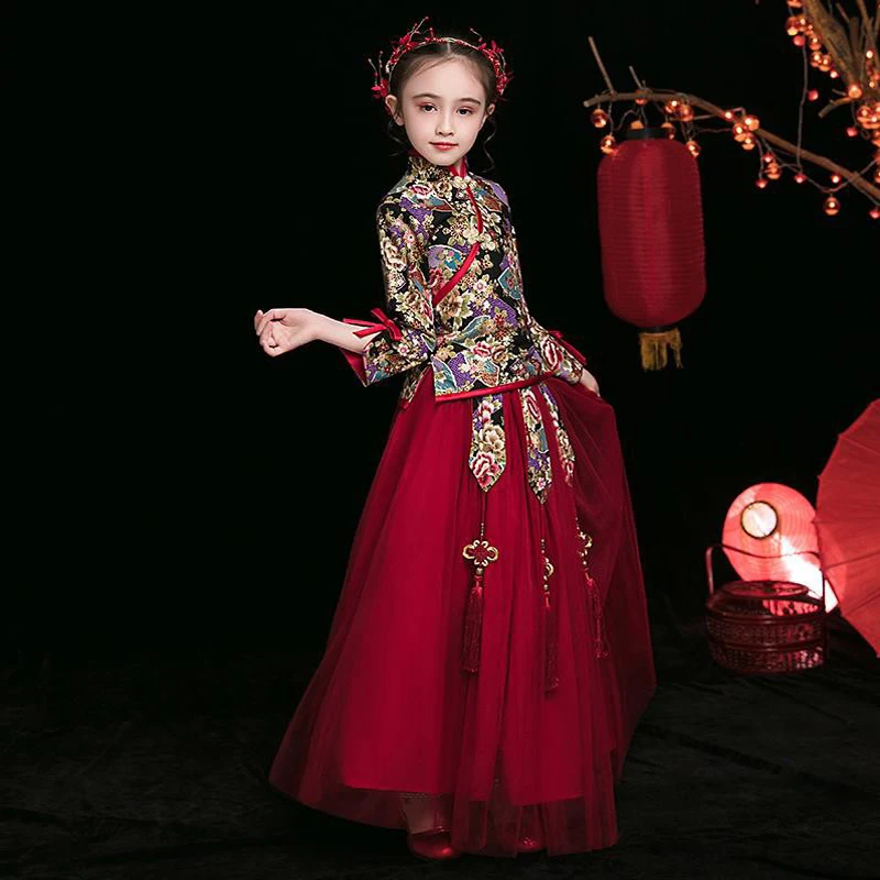 Китайские платья HanFu для девочек цветочное свадебное платье подружки невесты