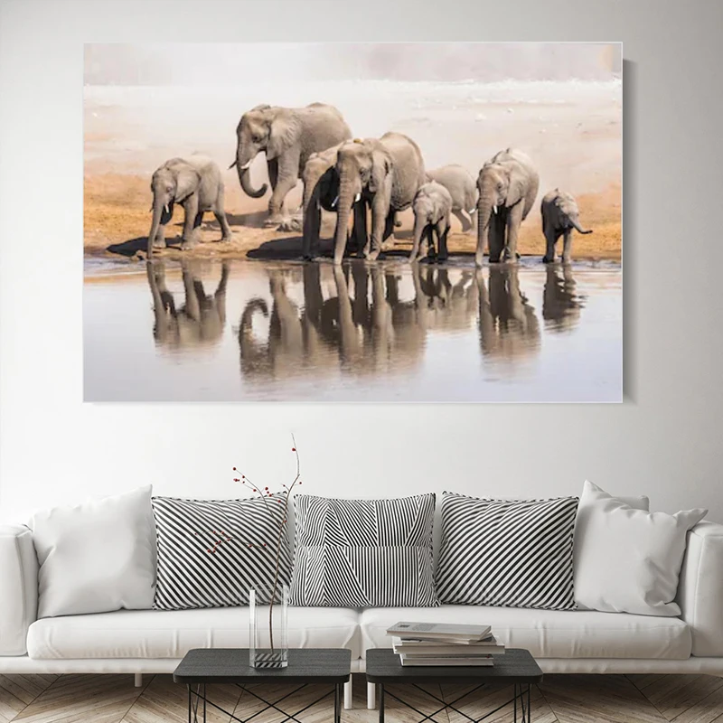 RELIABLI Арт холст Картины Африканский слон питьевой воды для животных Настенный