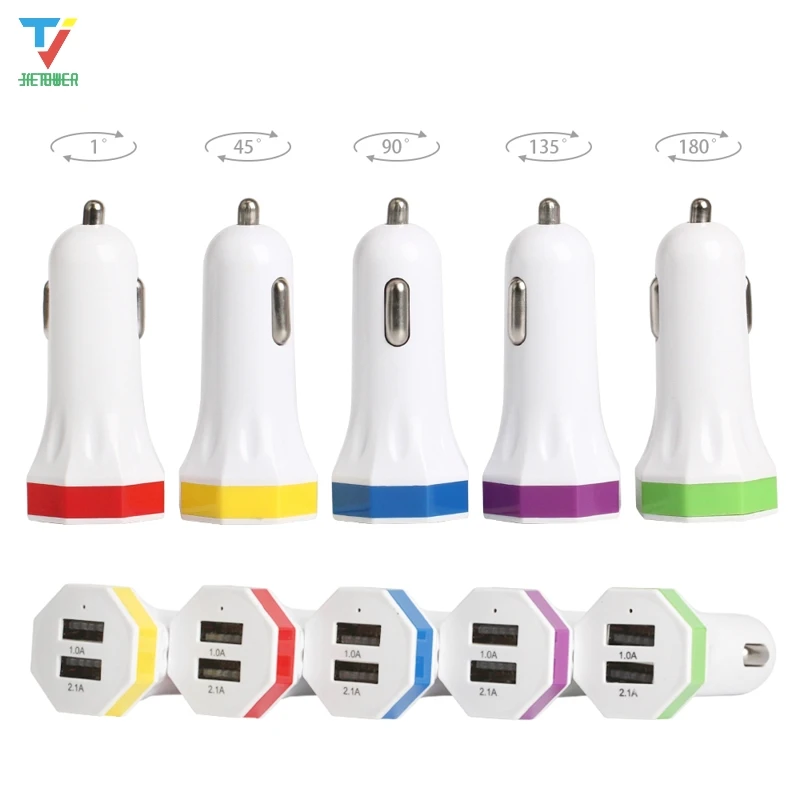 

colorful 5 colors Gossip octagon Octagonal style 2usb 5V 2.1A 1A car charge adapter factory wholesale for callphone 100pcs/lot