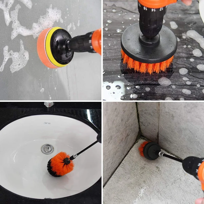 

19Pcs Drill Brush Attachment Set Power Scrubber Cleaning Kit for Kitchen and Bathroom Surfaces Tub, Grout, Tile,Wheel