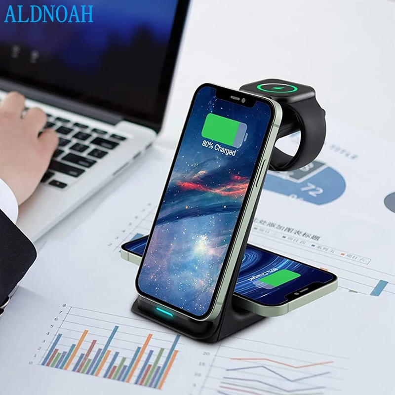 Беспроводное зарядное устройство Qi 3 в 1 подставка для iPhone 13 12 Pro Max 11 XR 8 Apple Watch 7 6 5 4