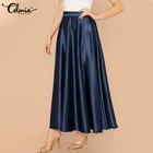 Модные женские атласные юбки Celmia 2021, элегантная вечерняя юбка макси с высокой талией, Женская Повседневная трапециевидная Однотонная юбка большого размера
