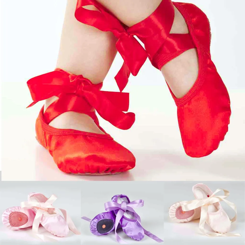 Обувь для маленьких девочек балетная лента танцев атласные Тапочки Гимнастика