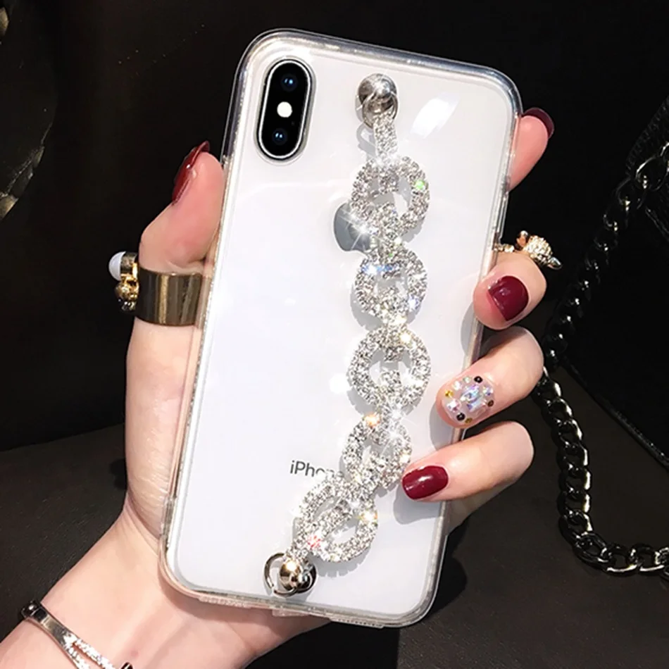 For Redmi Note 8 Pro 8T 6 7 5 Luxury Glitter Diamond Wrist Strap Bracelet Case 8A 7a Transparent Acrylic Cover |